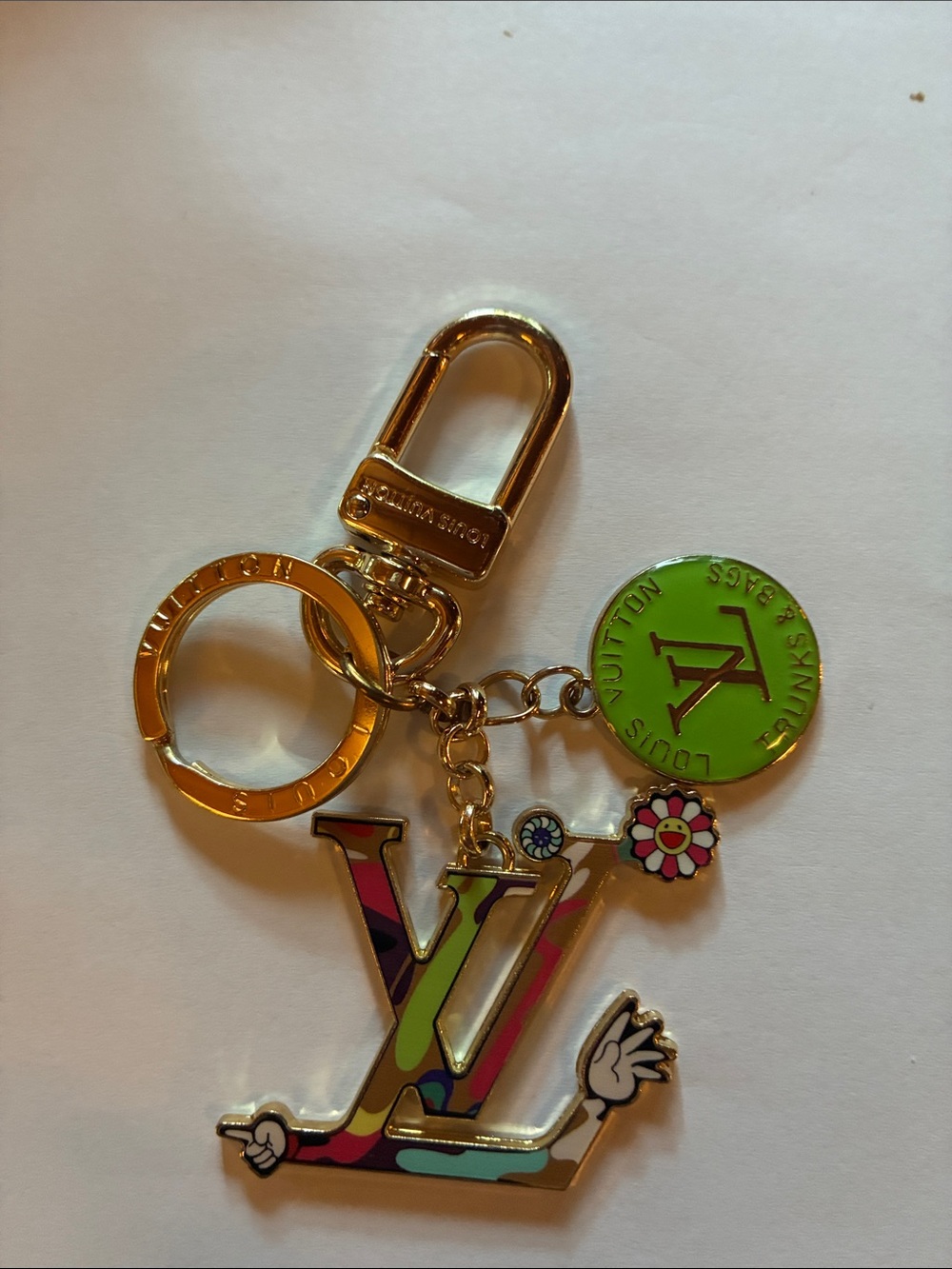 Louis Vuitton Multicolor Enamel LV Logo Key Holder with Gold Hardware